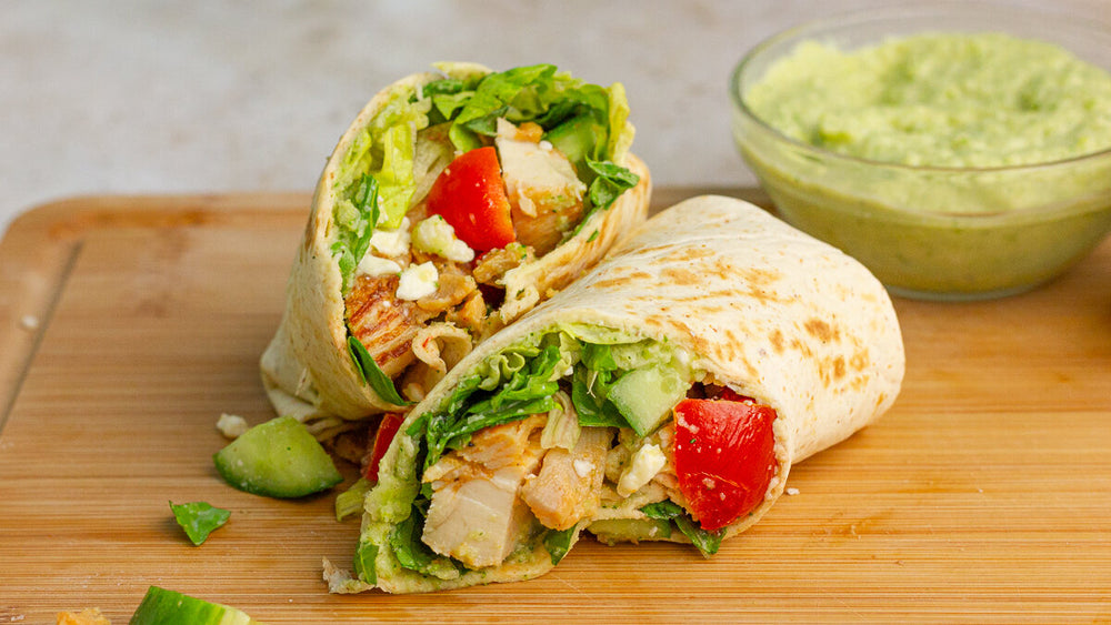 Low FODMAP Mediterranean Chickpea-Free “Hummus” Wrap