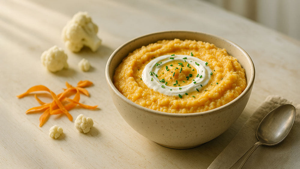 Cauliflower and Carrot Mash with a Creamy Protein Twist