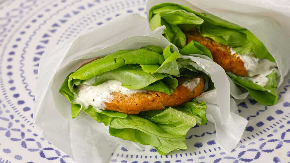 Salmon Burgers with Quick Tzatziki Sauce