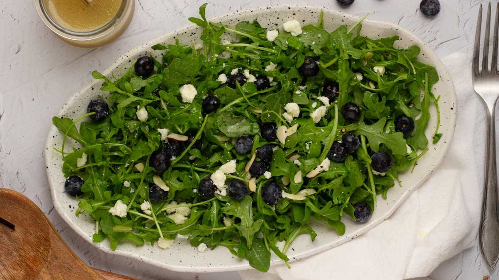 IBS-Friendly Blueberry and Arugula Salad with a Lemon Ginger Vinaigrette