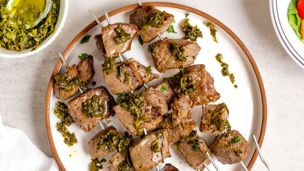 Low FODMAP Steak Kabobs with Chimichurri Sauce