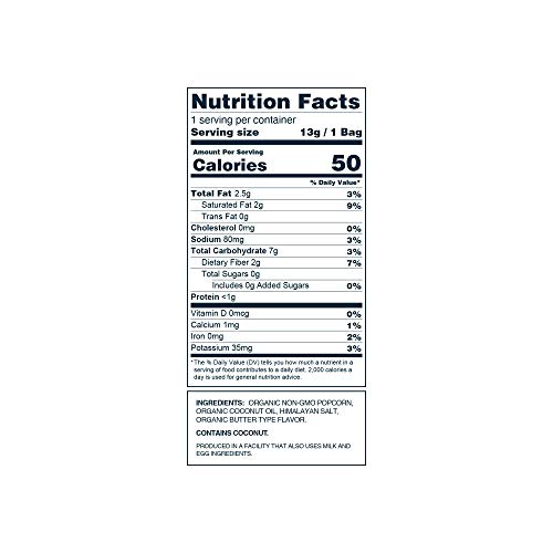 Organic Popcorn, Coconut Oil, (0.46oz, 24 Pack)