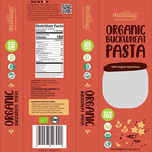 Organic Buckwheat Pasta (3 Pack, 8 oz each)