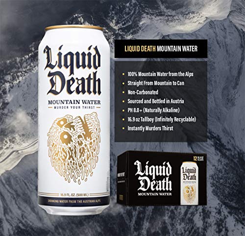 Liquid Death Mountain Water, 16.9 oz. Tallboys (12-Pack)