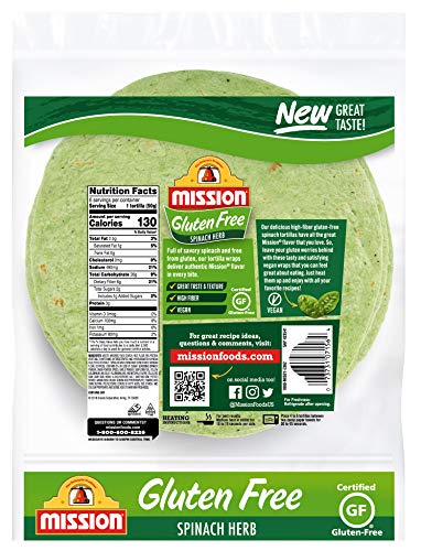 Gluten Free Spinach Herb Tortilla Wraps (6 Count)