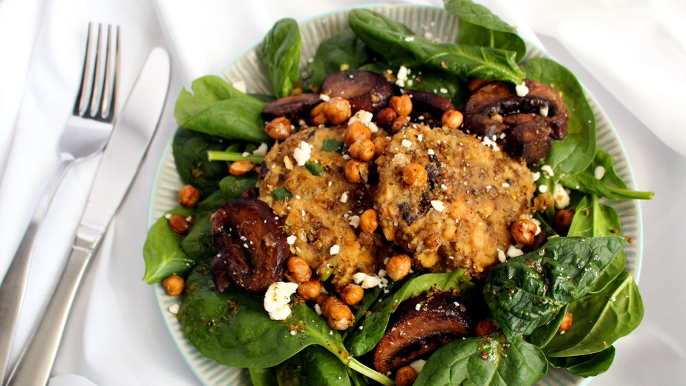 Greek Inspired Lentil Garbanzo and Mushroom Patties