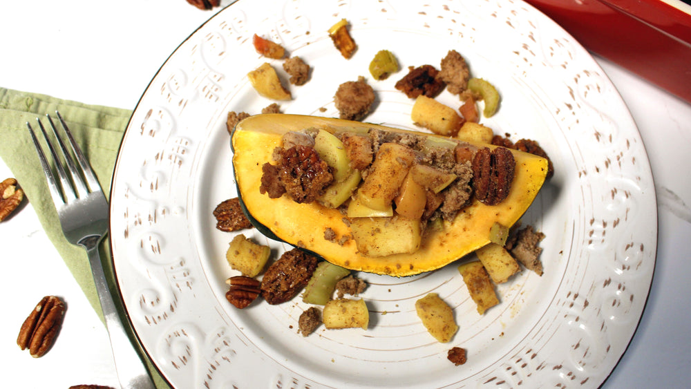 Stuffed Acorn Squash with Candied Apples and Nuts