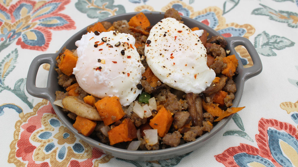Roasted Sweet Potato Hash with Poached Eggs