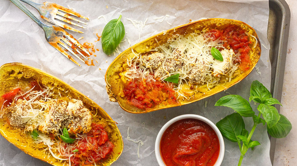 Chicken Parmesan Spaghetti Squash Boats
