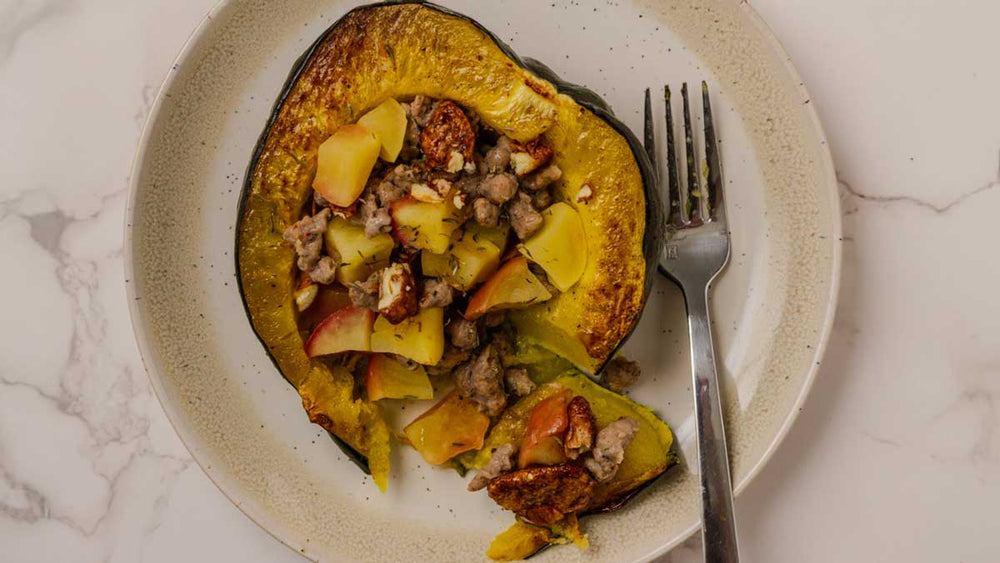 Stuffed Acorn Squash with Candied Apples and Nuts