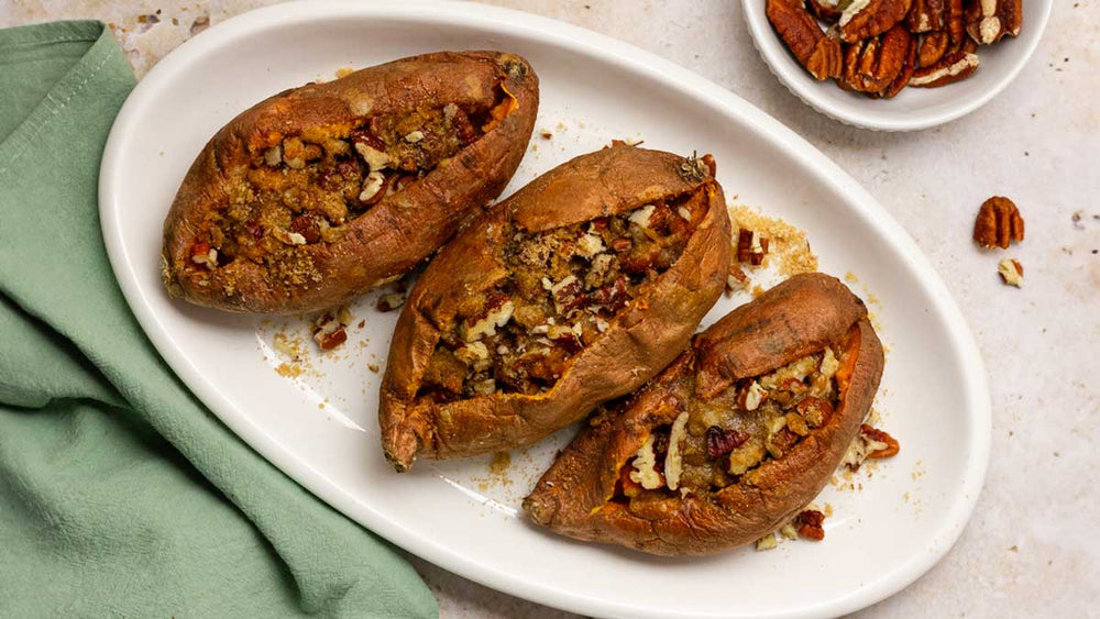 Twice Baked Sweet Potatoes with Streusel