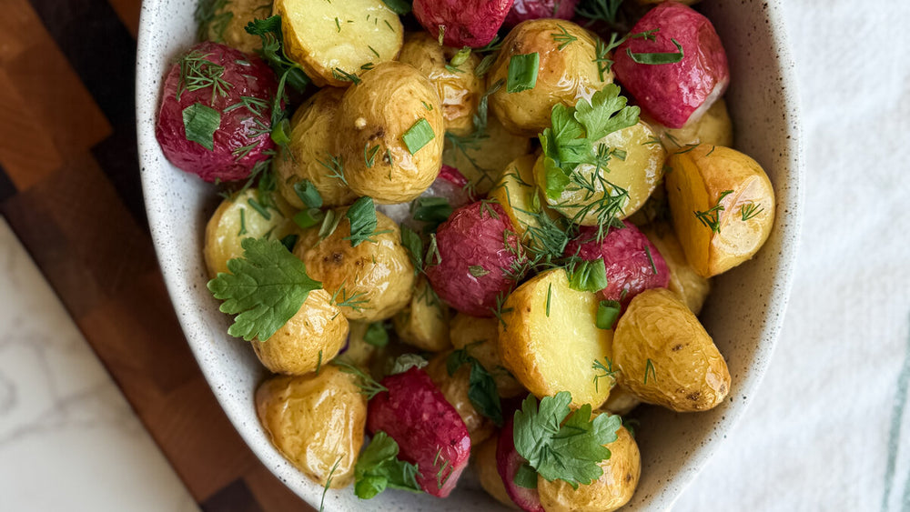 Low FODMAP Roasted Radish and Herb Potato Salad