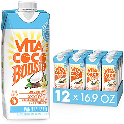 Vita Coco Boosted Coconut Water, Vanilla Latte (Pack of 12)