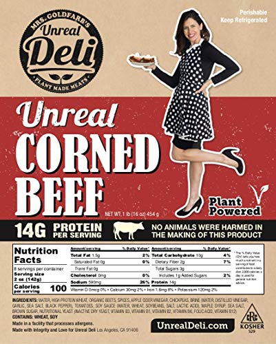 Unreal Corned Beef, Thin-sliced, Plant-based Corned Beef, 100% Vegan (1 Pound)