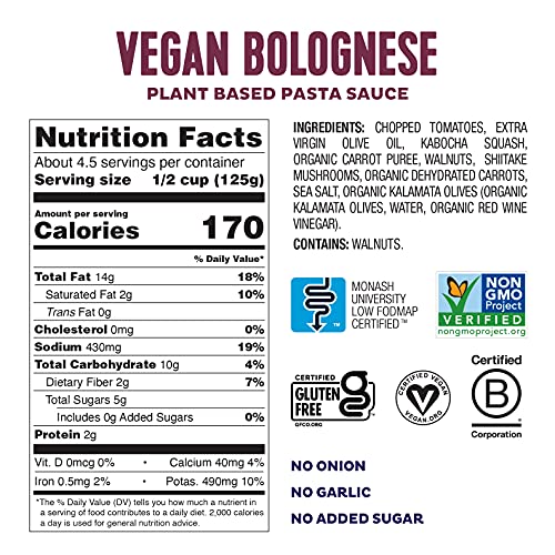 Low FODMAP Certified Vegan Bolognese Sauce